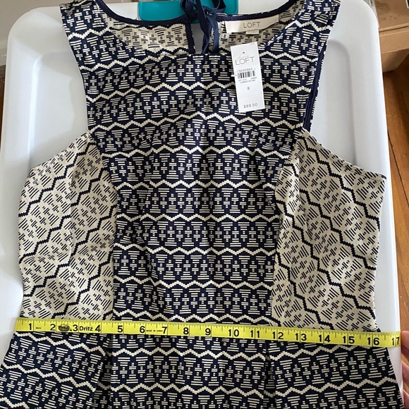 Loft blue & tan jacquard sleeveless midi dress NWT - Picture 7 of 8